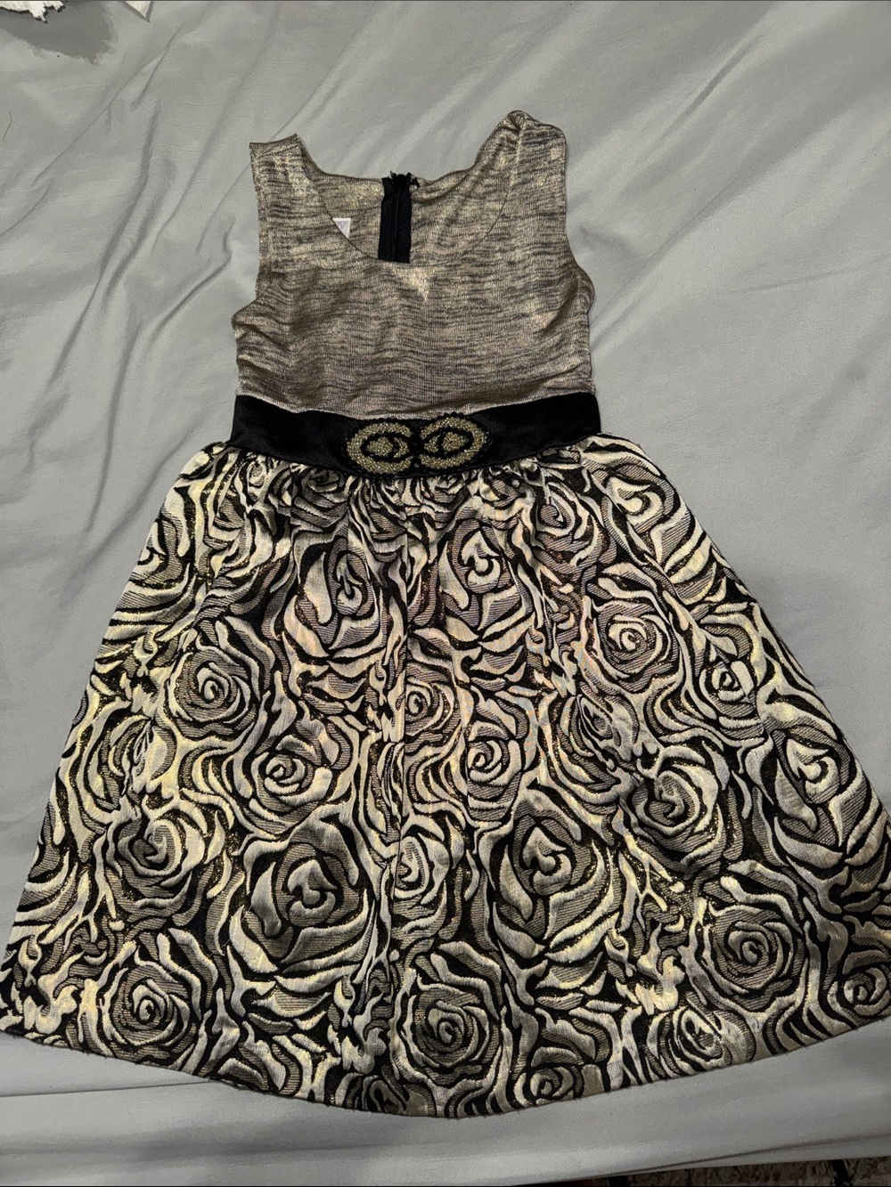 iris & ivy Metallic Silver and Black Rose Jacquard Girls Party Dress